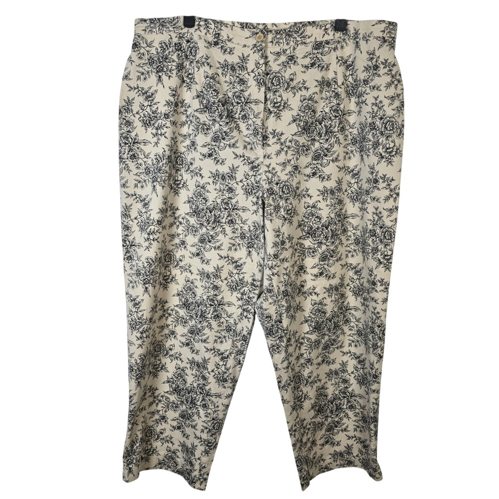 Alanni Woman Floral Print Button‎ Fly Cropped Pants Size 20W Beige Black